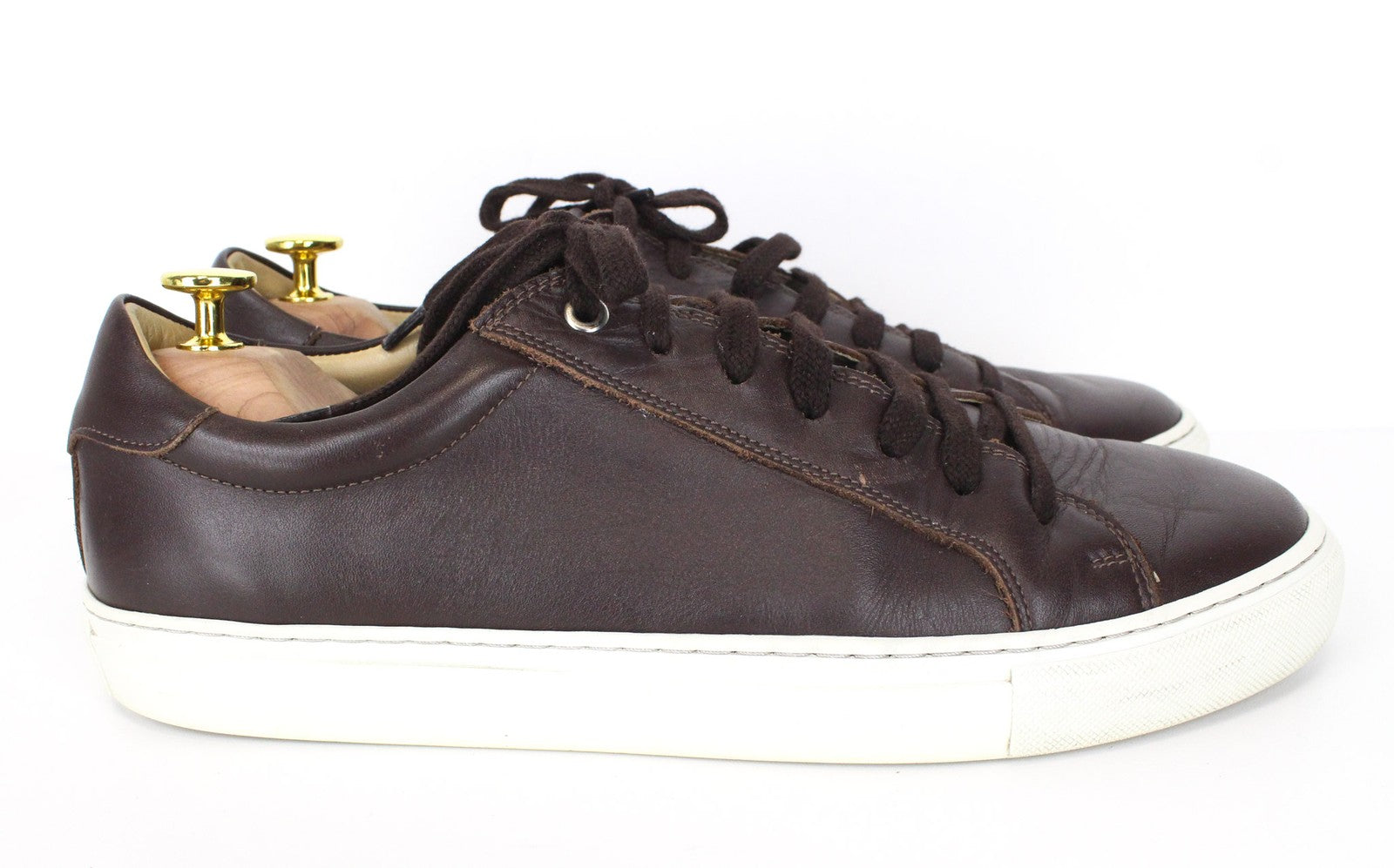 SUITSUPPLY vyriški tamsiai rudi odiniai sportbačiai su žemais kulnais, EU43, su raišteliais 