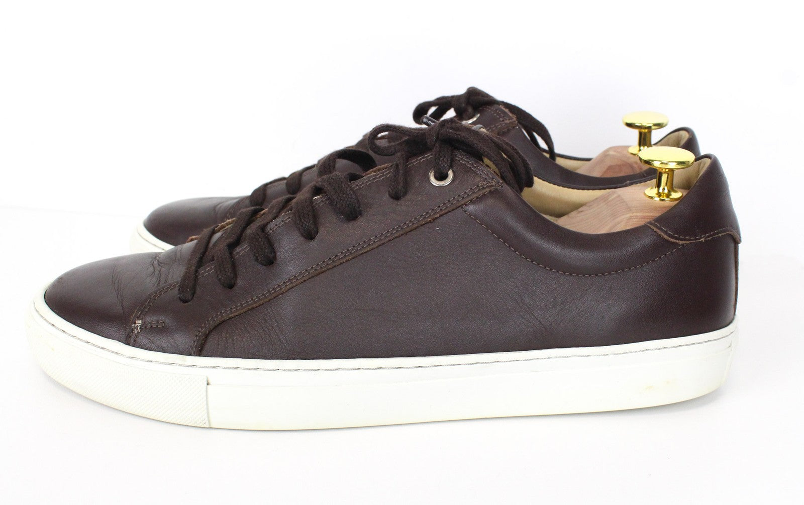 SUITSUPPLY vyriški tamsiai rudi odiniai sportbačiai su žemais kulnais, EU43, su raišteliais 