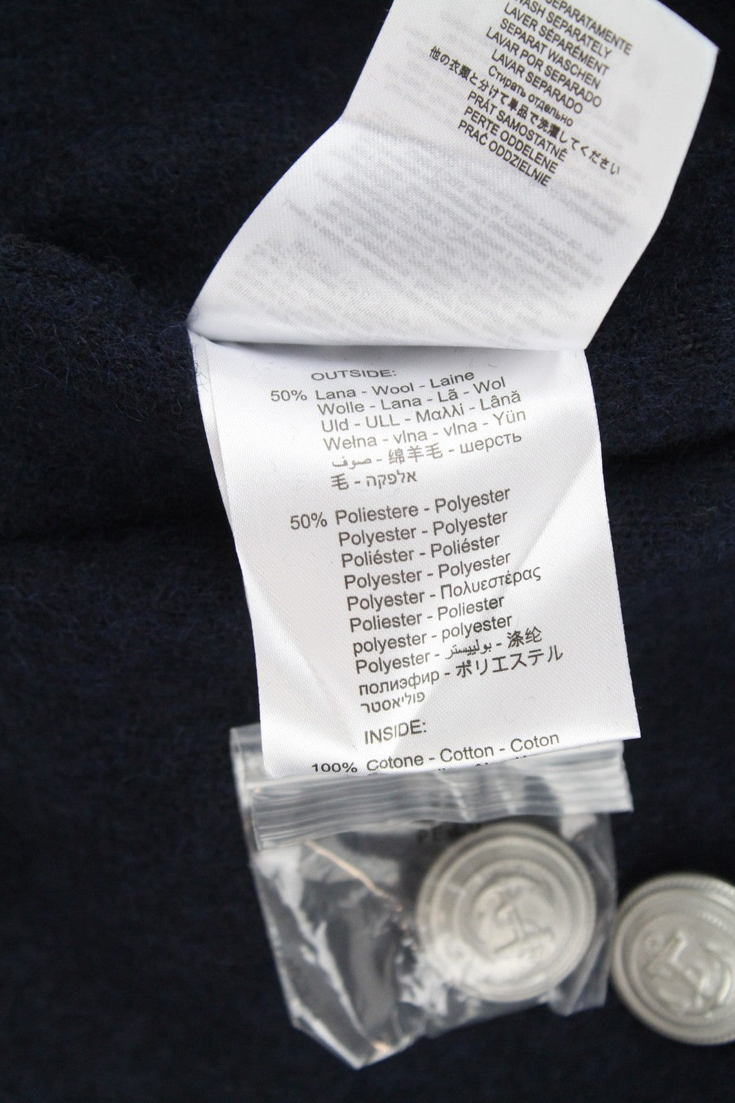 REPLAY Men's XL Coat Navy Blue Wool Blend Classic Double-Breasted Notch Cut