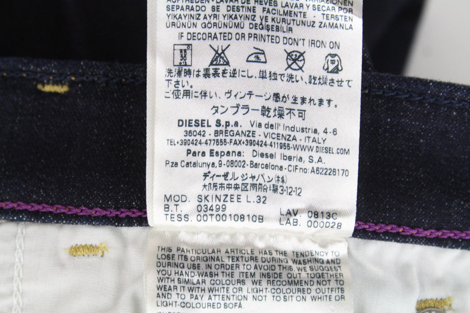 DIESEL Skinzee 0813C Women's W26/L32 Blue Super Slim Stretch Skinny Fit Jeans