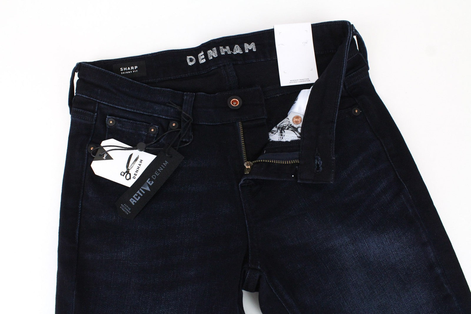 DENHAM Sharp Women's W24/L30 Dark Blue Zipped Skinny Stretch Classic Jeans