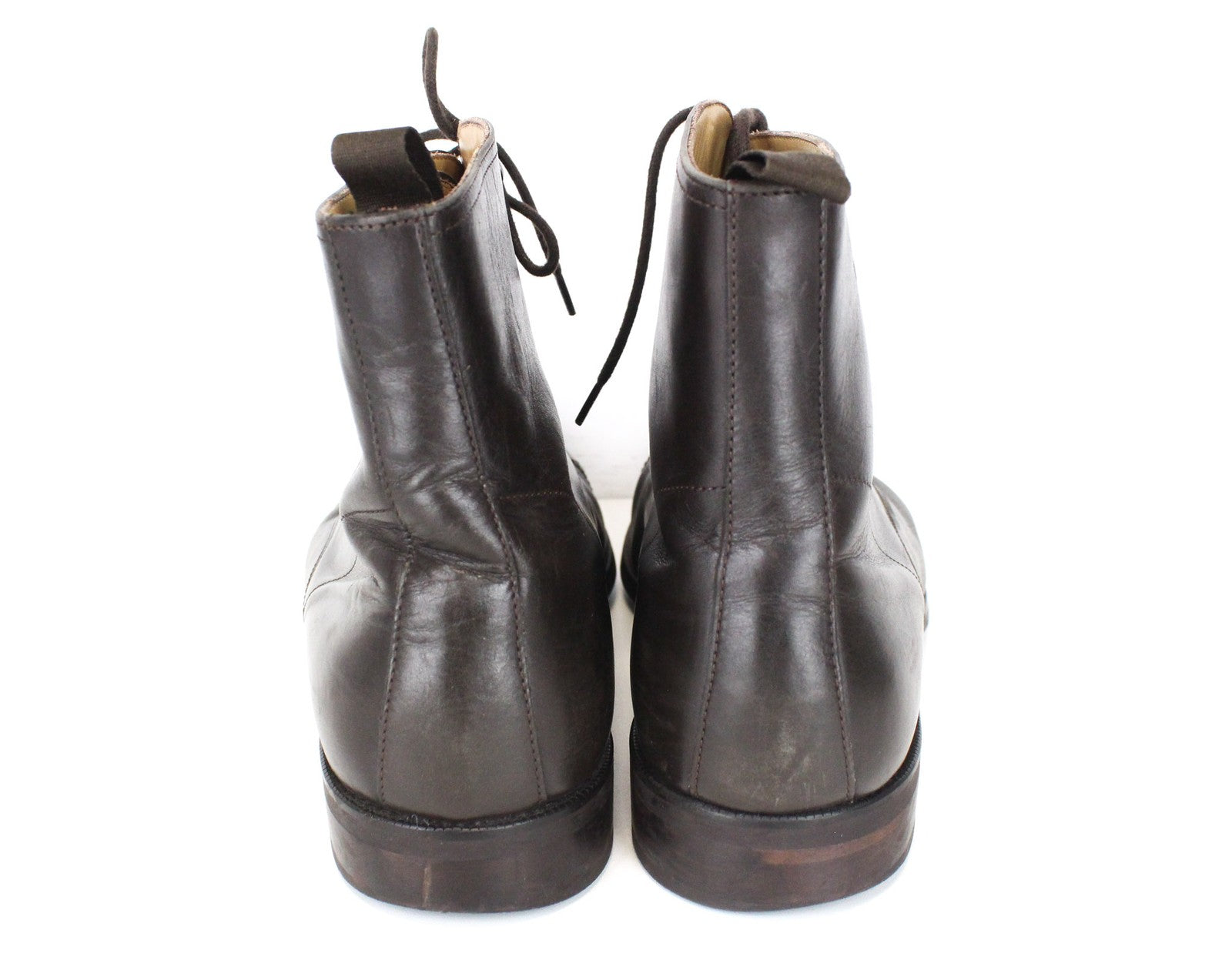 SUITSUPPLY vyriški tamsiai rudi, EU46 dydžio, odiniai, aukštakulniai bateliai su raišteliais, brogų raštu 