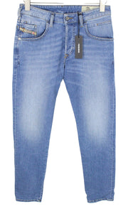 DIESEL D-Bazer 087AQ vyriški W28/L32 išblukintos mėlynos spalvos siaurėjantys tamprūs džinsai su sagomis 