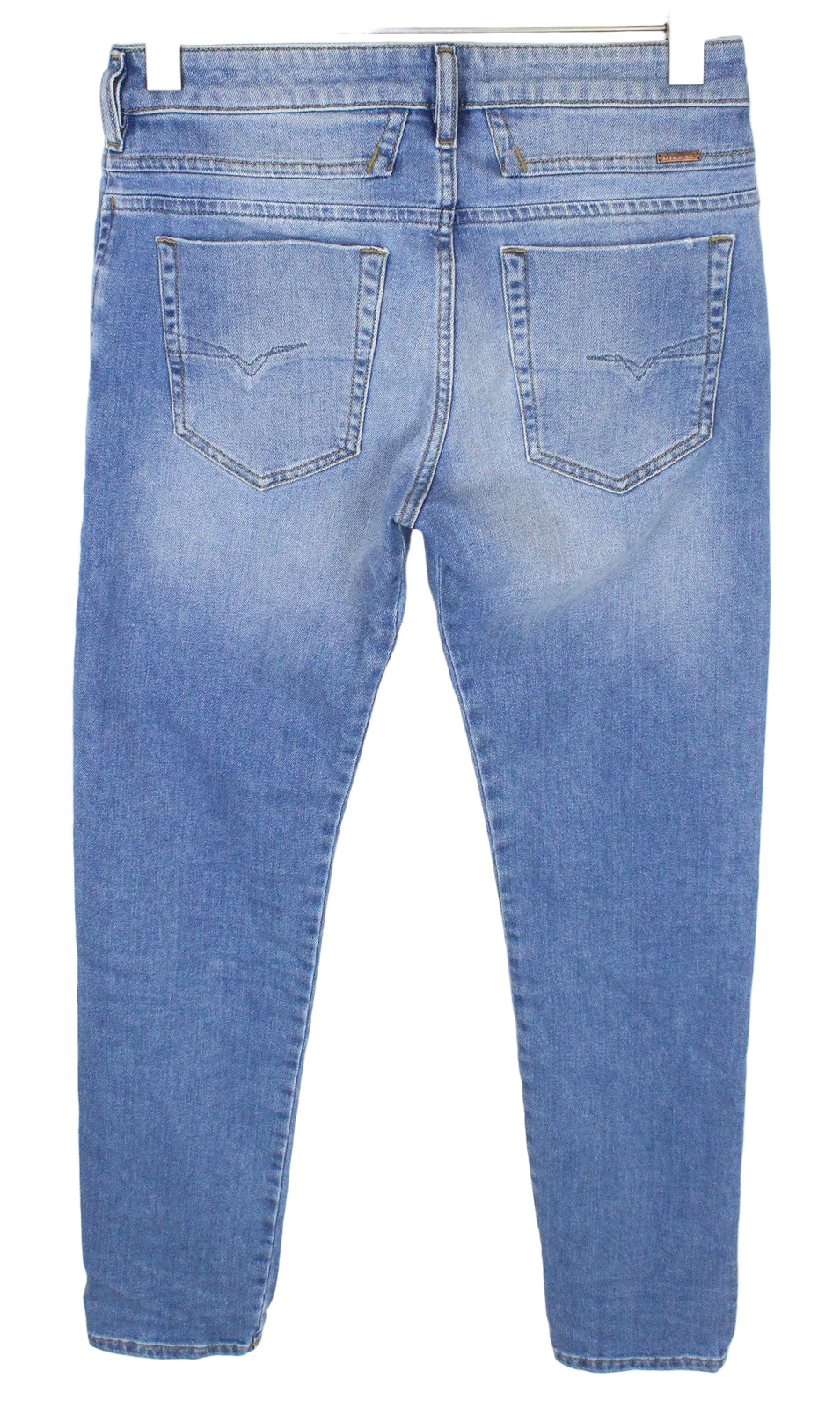 DIESEL D-Bazer 087AQ vyriški W28/L32 išblukintos mėlynos spalvos siaurėjantys tamprūs džinsai su sagomis 