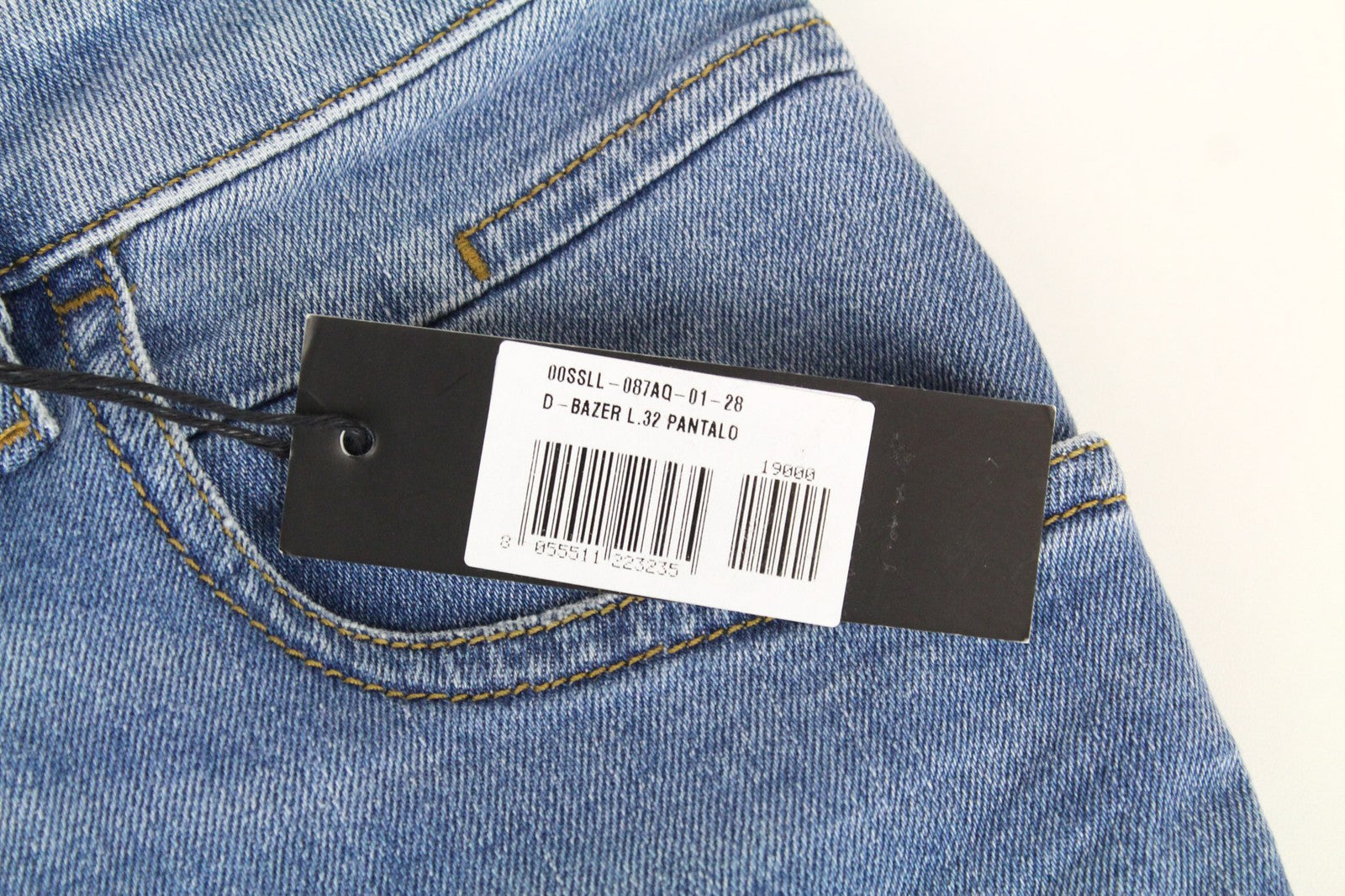 DIESEL D-Bazer 087AQ vyriški W28/L32 išblukintos mėlynos spalvos siaurėjantys tamprūs džinsai su sagomis 