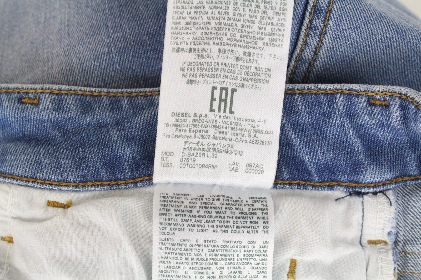 DIESEL D-Bazer 087AQ vyriški W28/L32 išblukintos mėlynos spalvos siaurėjantys tamprūs džinsai su sagomis 