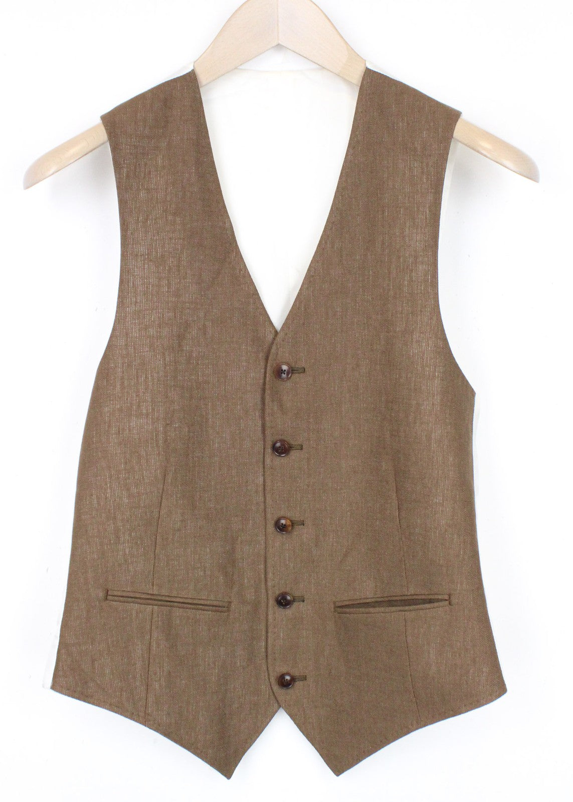 SUITSUPPLY Ferrara Men's UK34R Waistcoat Brown Pure Linen Single-Breasted Formal