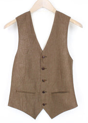SUITSUPPLY Ferrara Men's UK34R Waistcoat Brown Pure Linen Single-Breasted Formal
