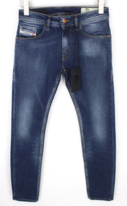 DIESEL Thommer 083AD vyriški W26/L32 tamsiai mėlyni ploni aptempti berniukiški džinsai su užtrauktuku 