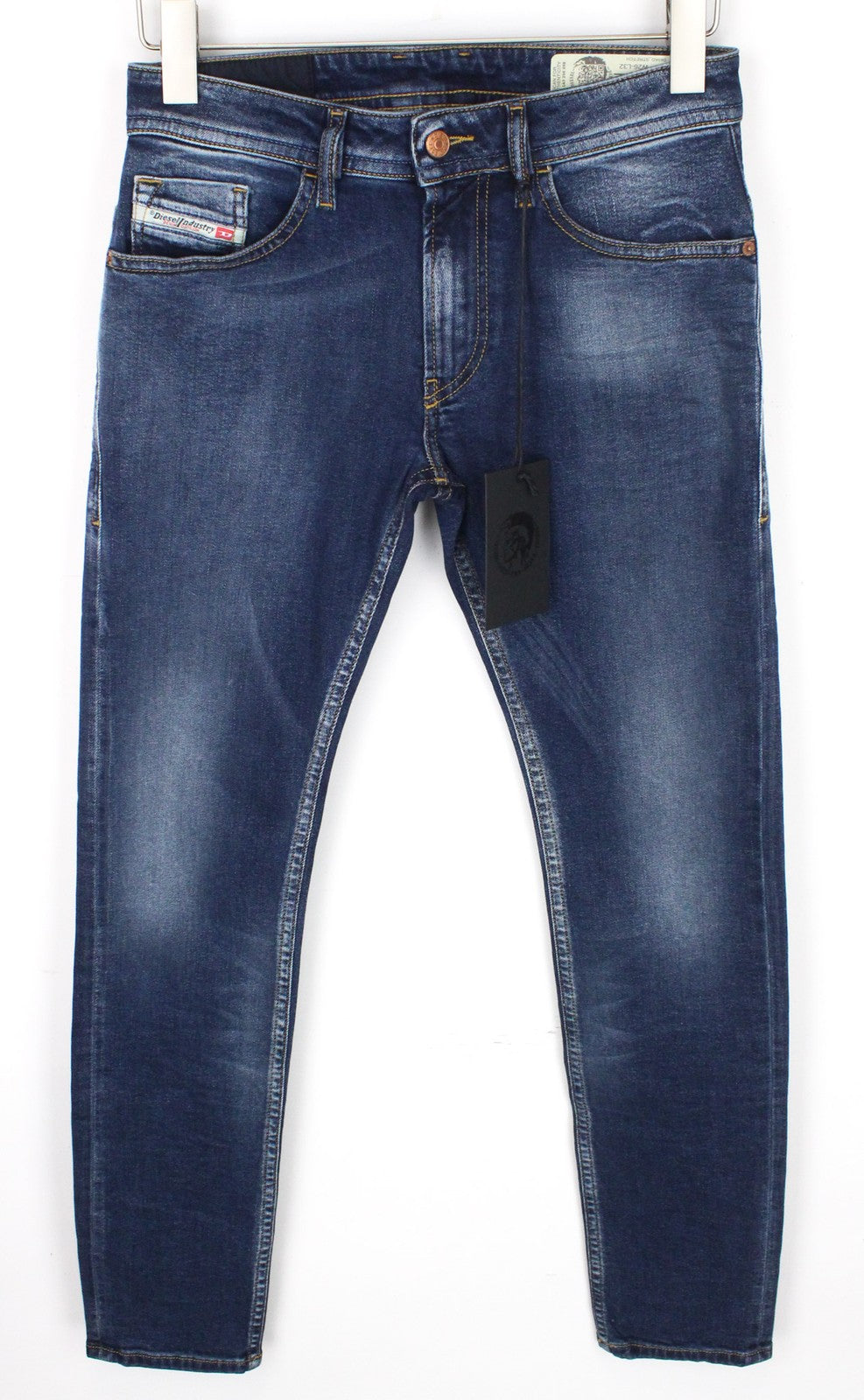 DIESEL Thommer 083AD vyriški W26/L32 tamsiai mėlyni ploni aptempti berniukiški džinsai su užtrauktuku 