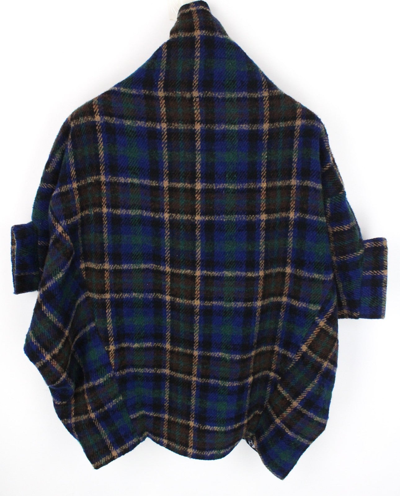 DESIGUAL moteriškas mėlynas EU40 vilnos mišinio dizainerio paltas kimono su siuvinėtu tartanu