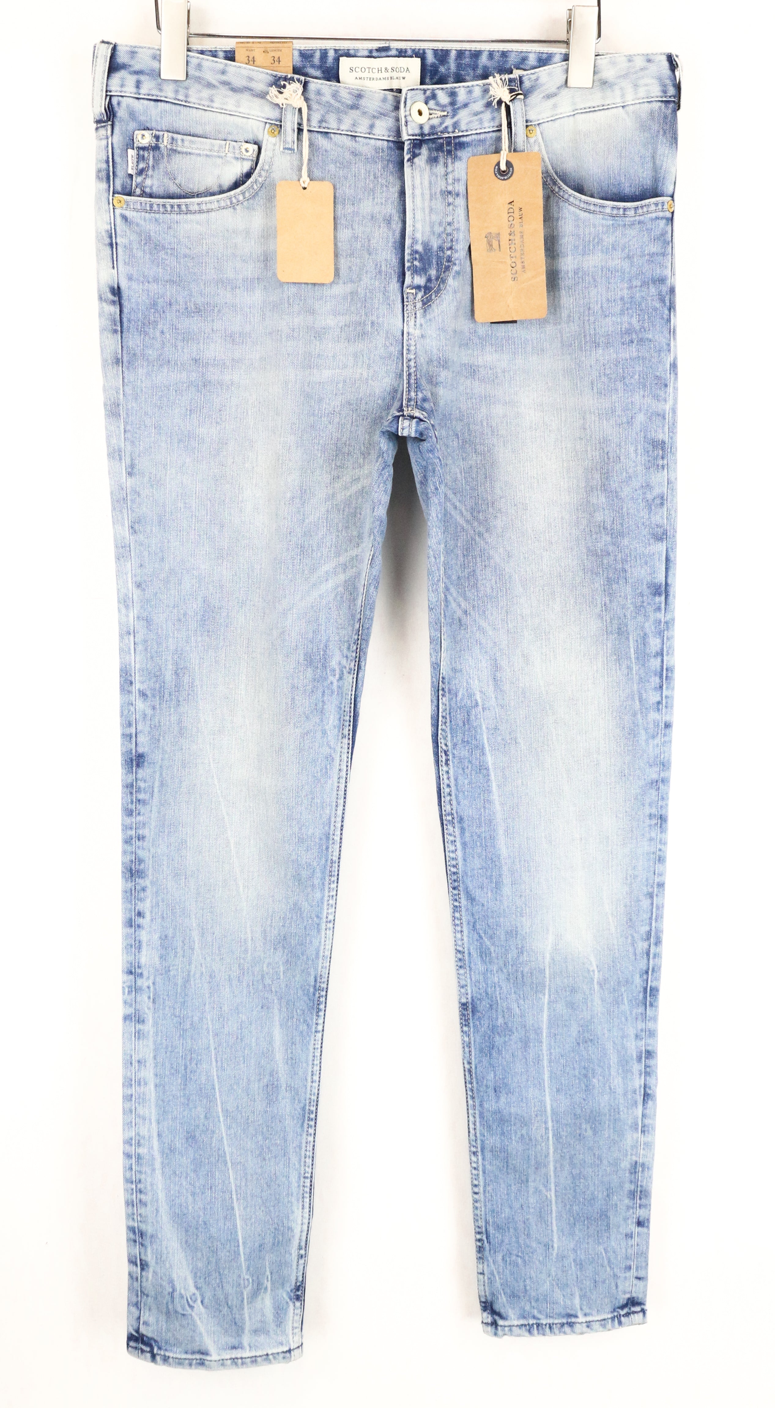 SCOTCH & SODA Skim Men's W34/L34 Slim Washed Blue Stretchy Denim Jeans