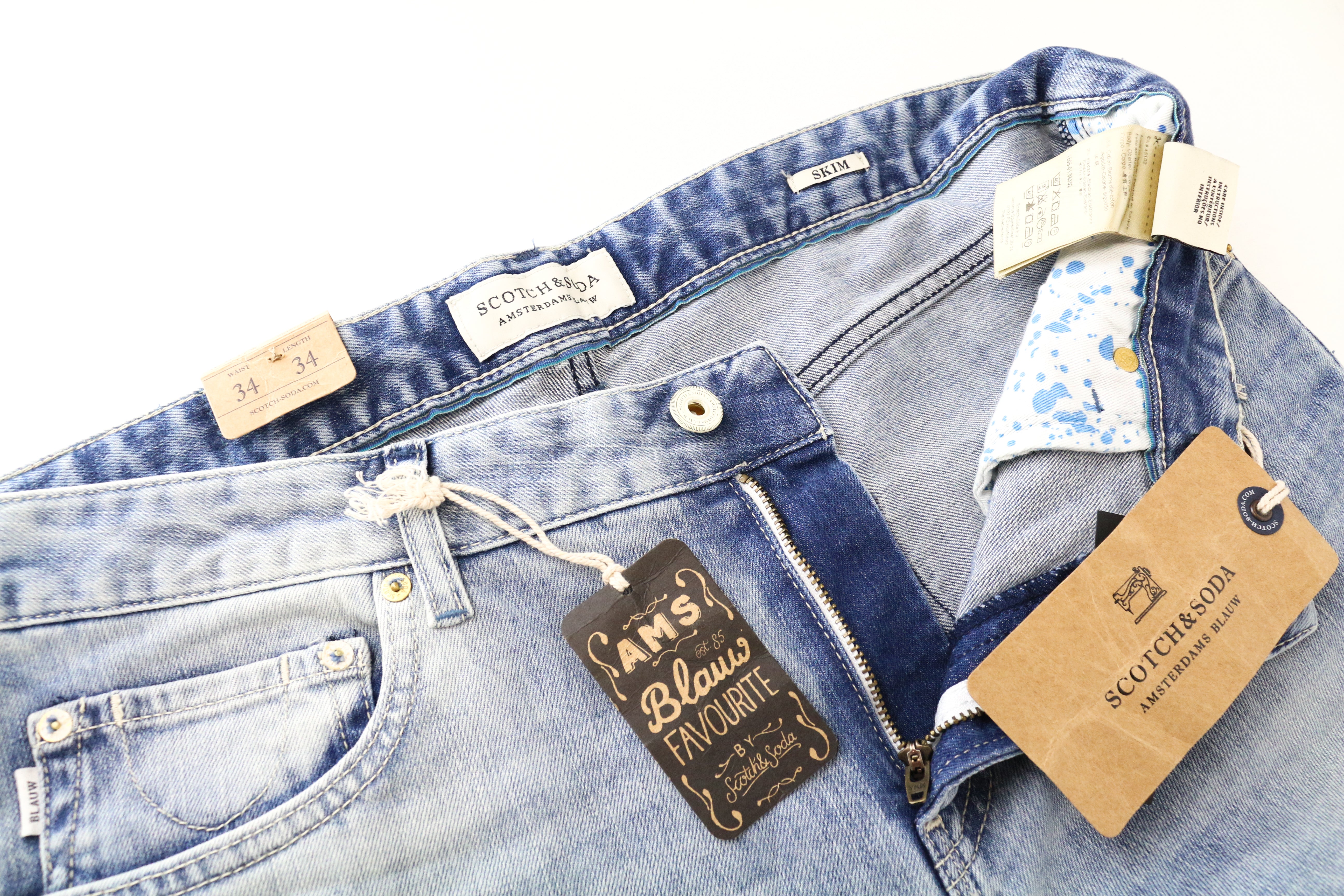 SCOTCH & SODA Skim Men's W34/L34 Slim Washed Blue Stretchy Denim Jeans