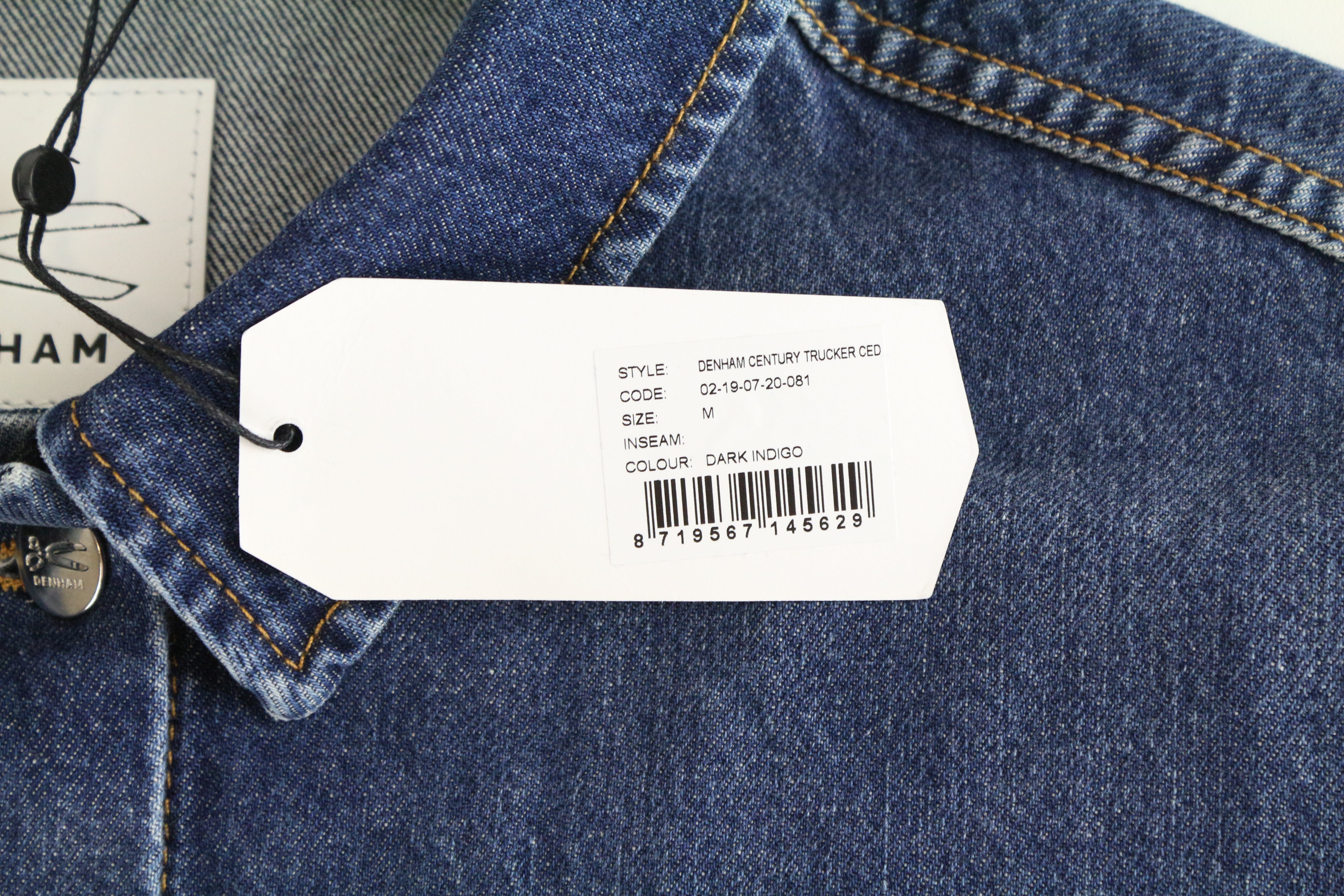 DENHAM Century Trucker striukė M mėlyna ilgomis rankovėmis medvilninis logotipas džinsinio stiliaus 