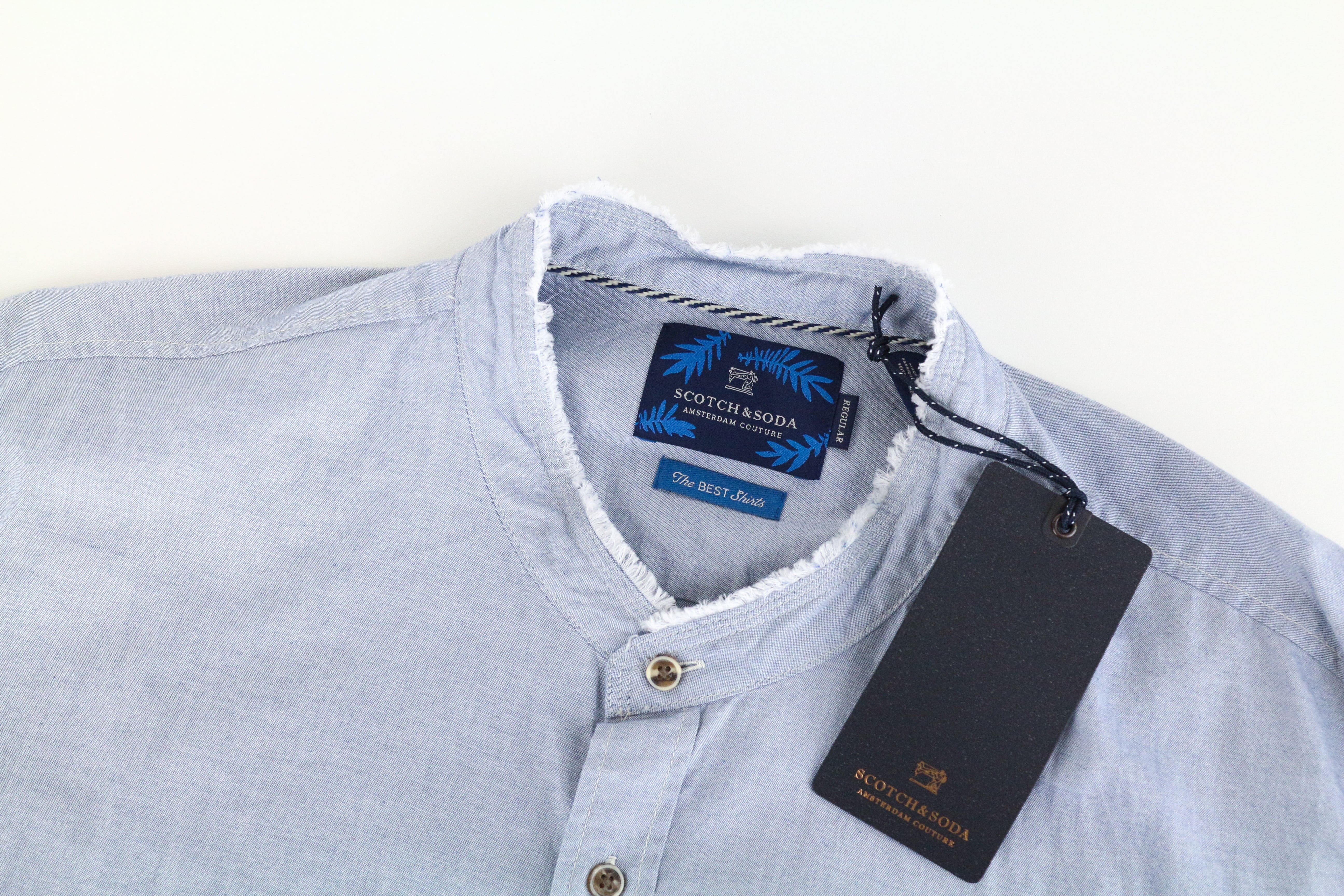 SCOTCH &amp; SODA Ams Couture vyriški marškinėliai, 2XL, mėlyni, su juostele apykakle, ilgomis rankovėmis, medvilniniai 