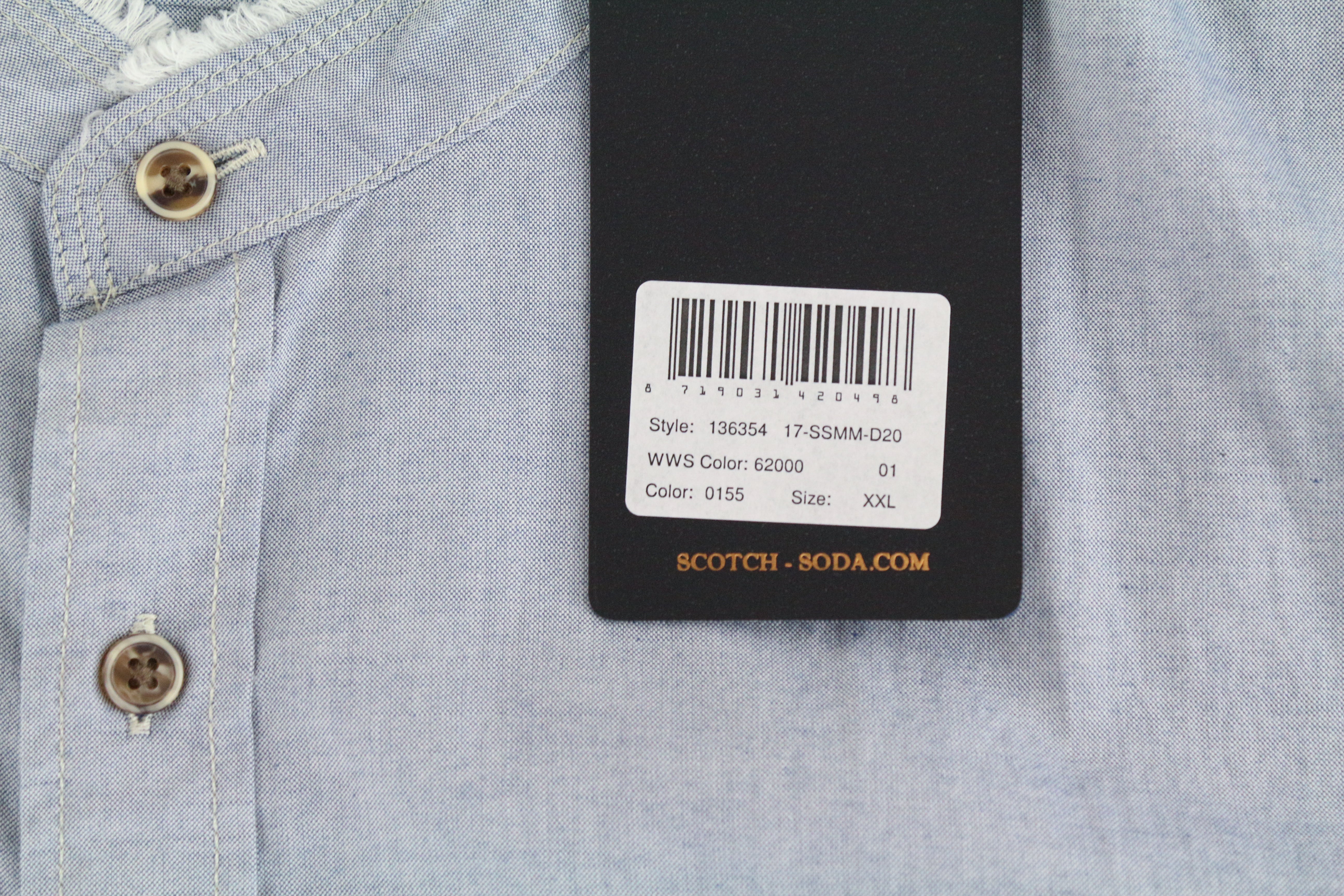 SCOTCH &amp; SODA Ams Couture vyriški marškinėliai, 2XL, mėlyni, su juostele apykakle, ilgomis rankovėmis, medvilniniai 