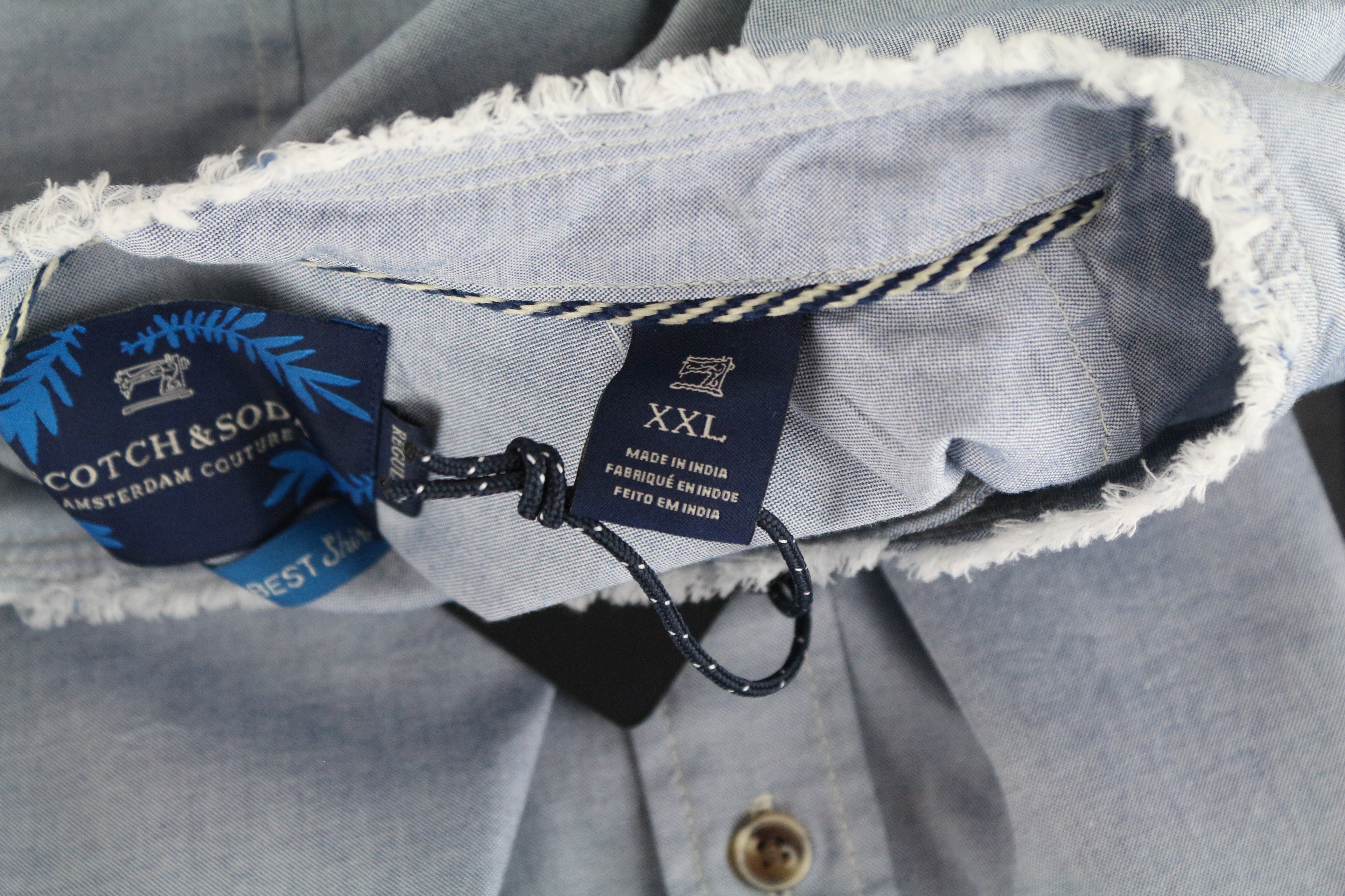 SCOTCH &amp; SODA Ams Couture vyriški marškinėliai, 2XL, mėlyni, su juostele apykakle, ilgomis rankovėmis, medvilniniai 