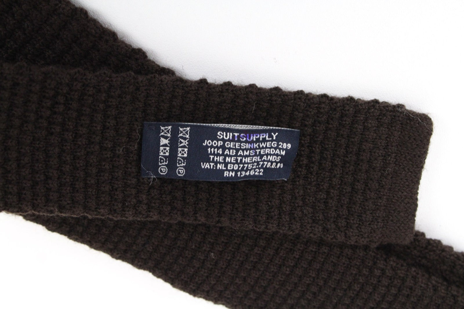 SUITSUPPLY vyriškas kaklaraištis ~153 x 6 cm tamsiai rudas megztas aptemptas klasikinis grynos vilnos kaklaraištis 