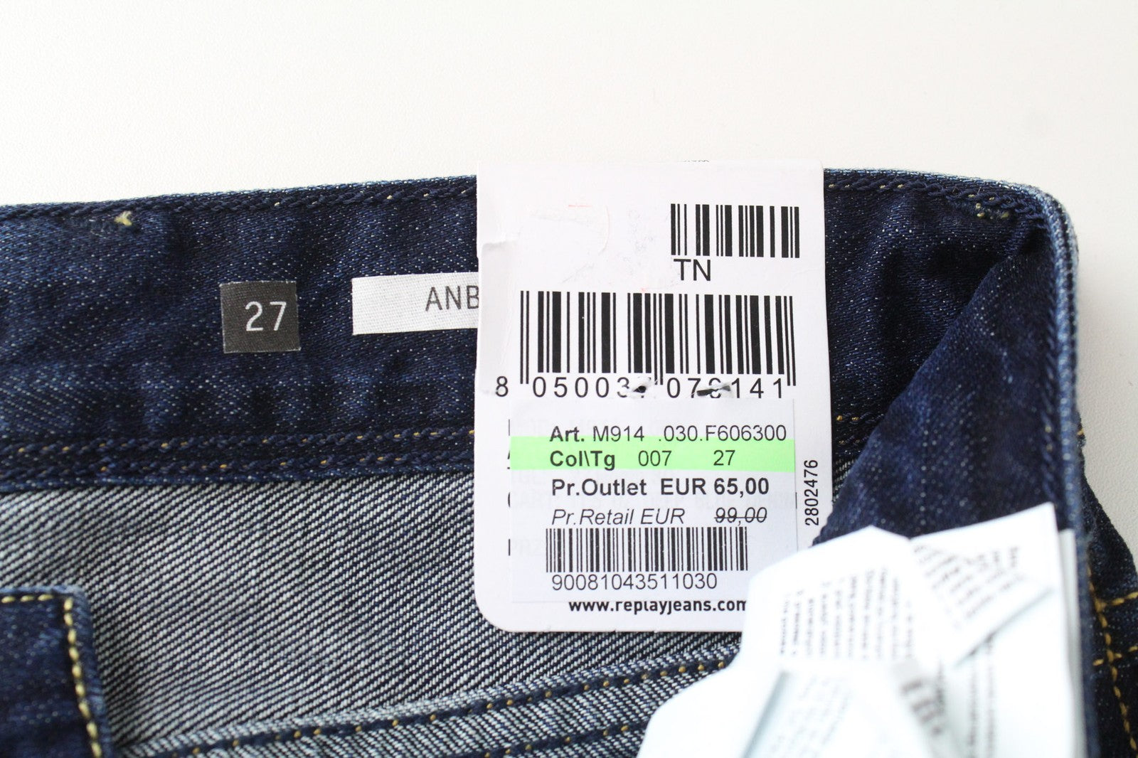 REPLAY Anbass Men's Jeans W27/L30 Dark Blue Slim Non-Stretch Zip-Fly Classic