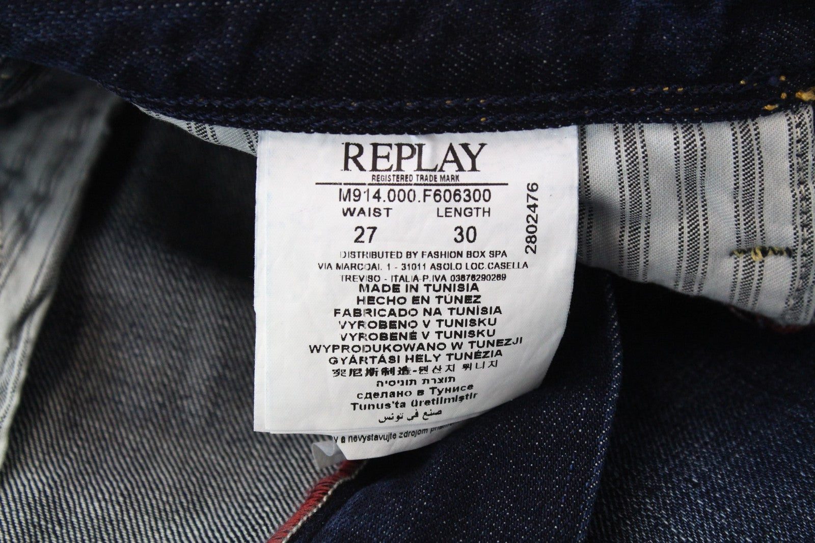 REPLAY Anbass Men's Jeans W27/L30 Dark Blue Slim Non-Stretch Zip-Fly Classic