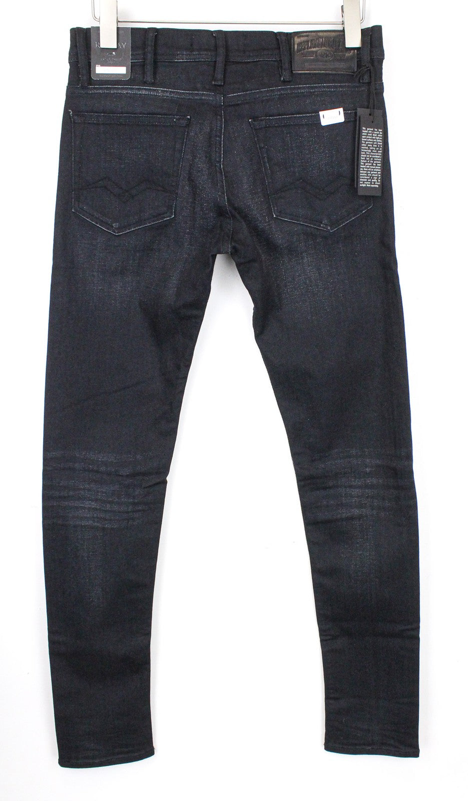 REPLAY Jondrill vyriški džinsai W30/L34 juodi, dengti, aptempti, siaurėjantys, tamprūs, žemo kirpimo 