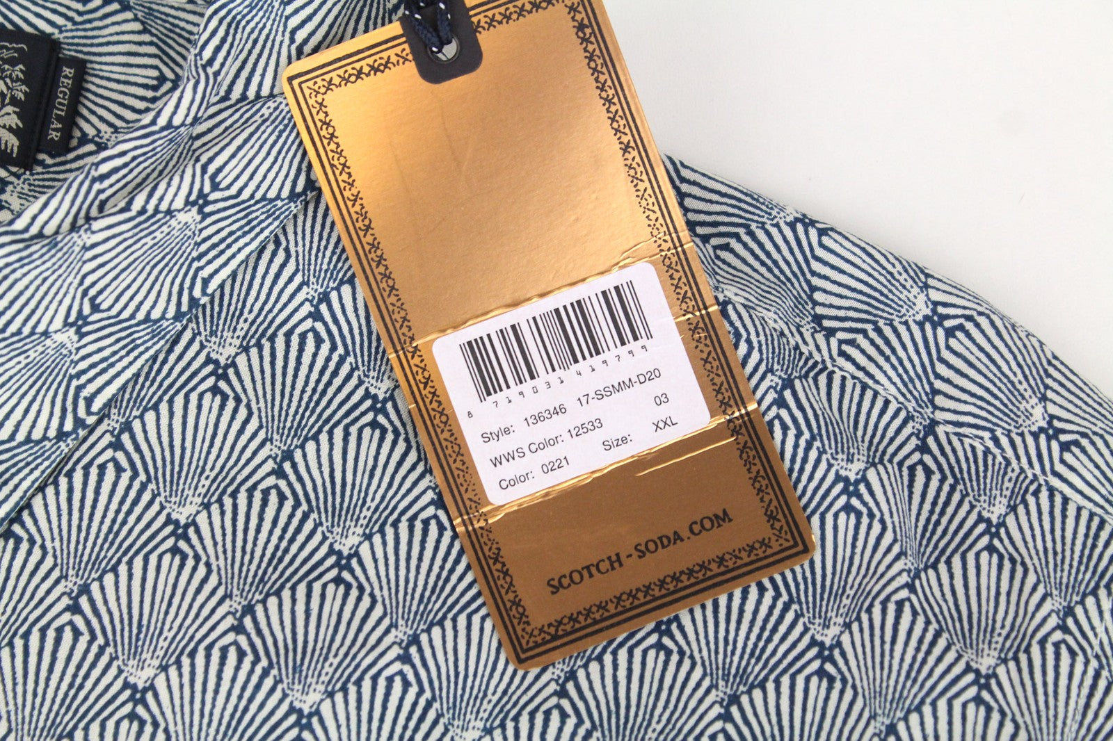 SCOTCH &amp; SODA vyriški marškinėliai, 2XL, grynos medvilnės, jūrinės mėlynos spalvos, klasikinio stiliaus, su kriauklės raštu 