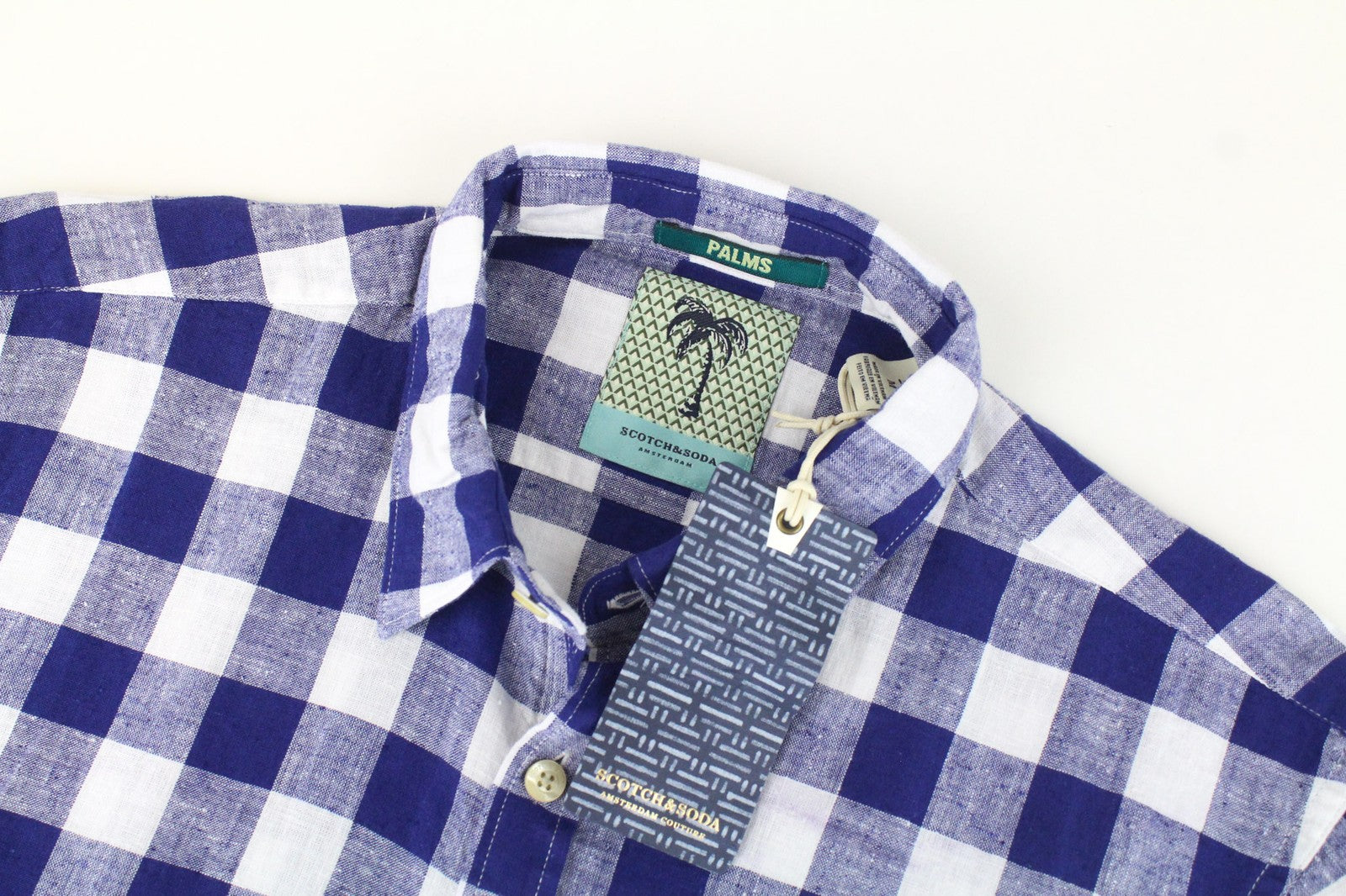 SCOTCH &amp; SODA vyriški marškinėliai M dydžio, klasikiniai lininiai, medvilniniai, mėlyni, languoti languoti raštai 