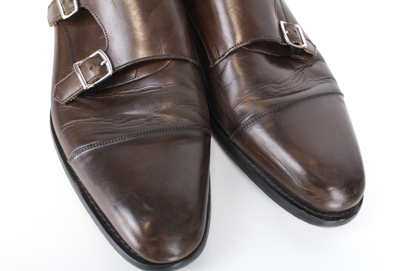 SUITSUPPLY Men's Formal Shoes EU43.5 Brown Leather Double Buckle Classic Low