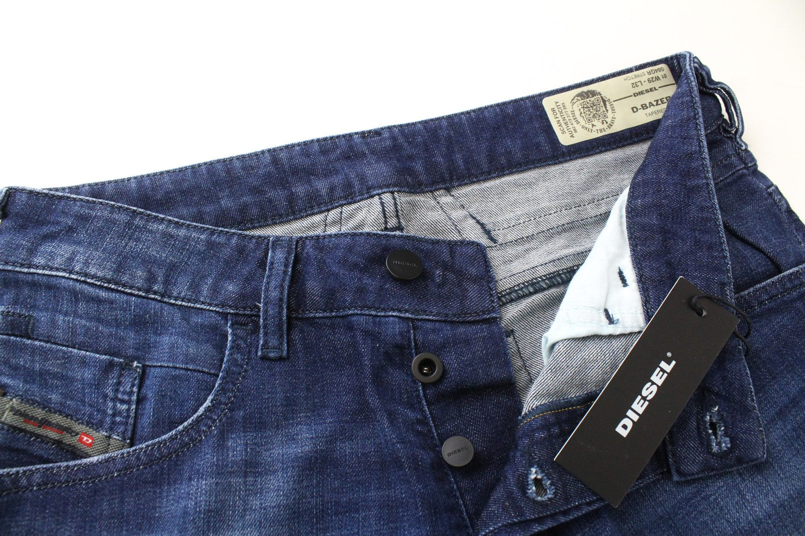DIESEL D-Bazer 084GR vyriški džinsai W29/L32 mėlyni, tamprūs, skalbti, siaurėjantys, medvilniniai. 