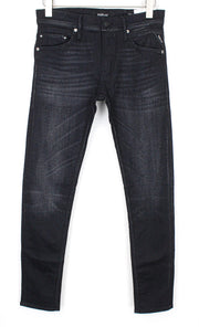REPLAY Jondrill Men's Jeans W30/L32 Black Coated Stretch Blue Skinny Zipped Fit