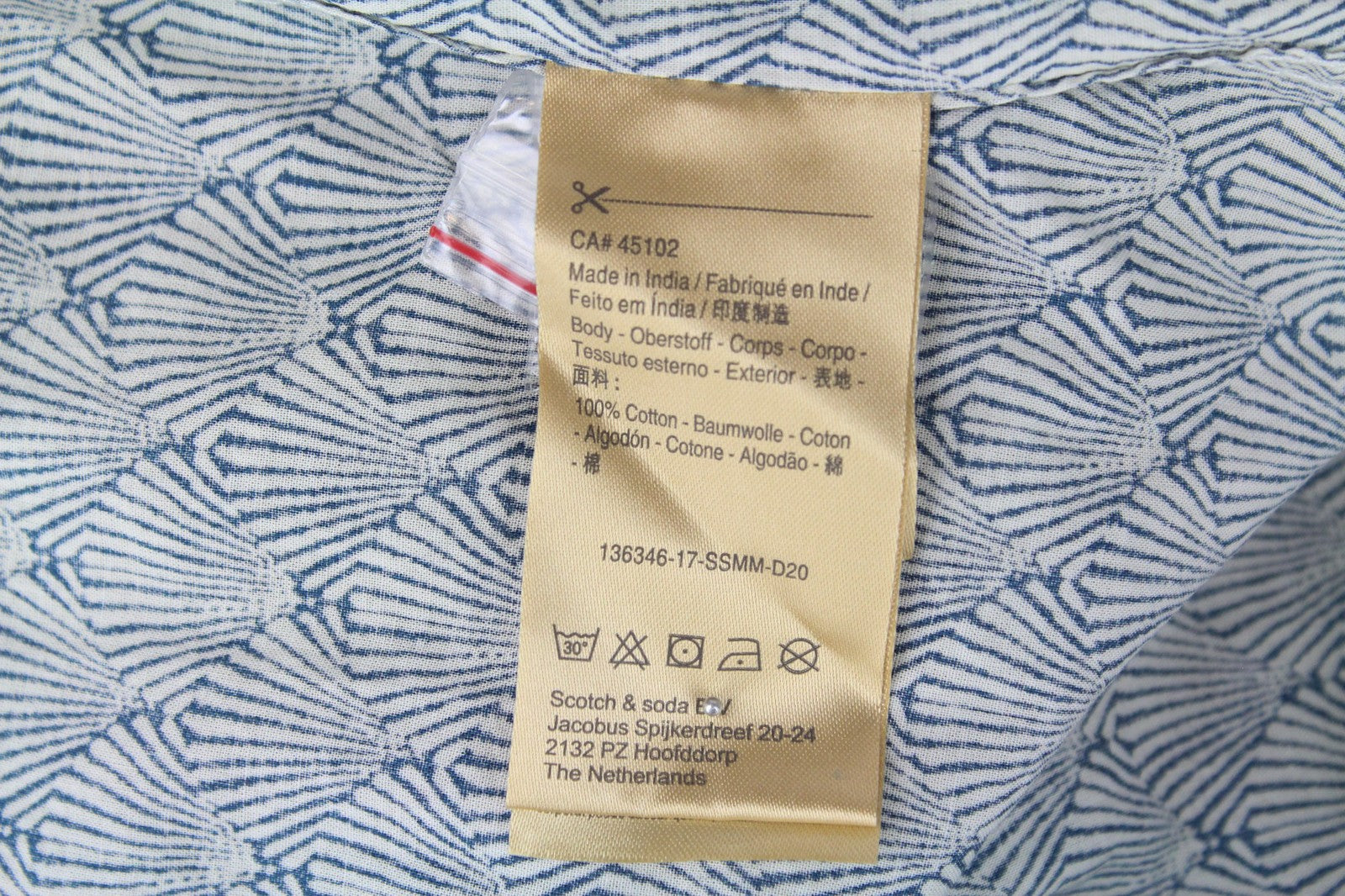 SCOTCH &amp; SODA vyriški marškinėliai, 2XL, klasikiniai mėlyni, kriauklės rašto, grynos medvilnės 