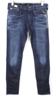 REPLAY Anbass vyriški džinsai W30/L32 tamsiai mėlyni, prigludę, labai tamprūs 