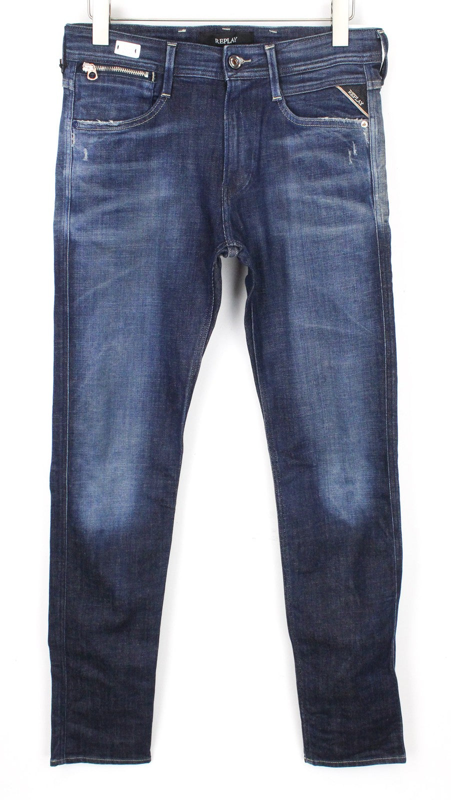 REPLAY Anbass vyriški džinsai W30/L32 tamsiai mėlyni, prigludę, labai tamprūs 