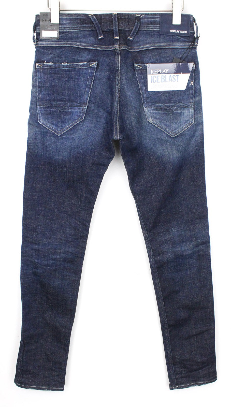 REPLAY Anbass vyriški džinsai W30/L32 tamsiai mėlyni, prigludę, labai tamprūs 