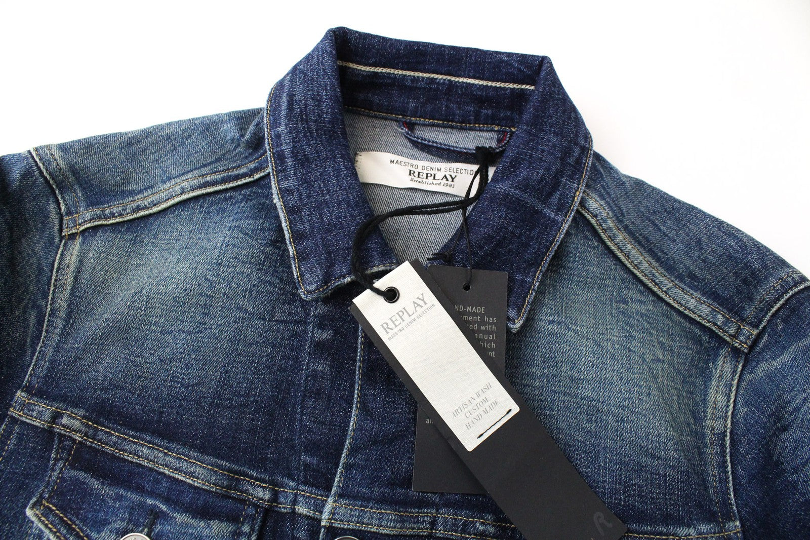 REPLAY vyriška striukė S mėlyna, tampri, džinsinė, skalbta, dėvėta, lengva medvilnė 