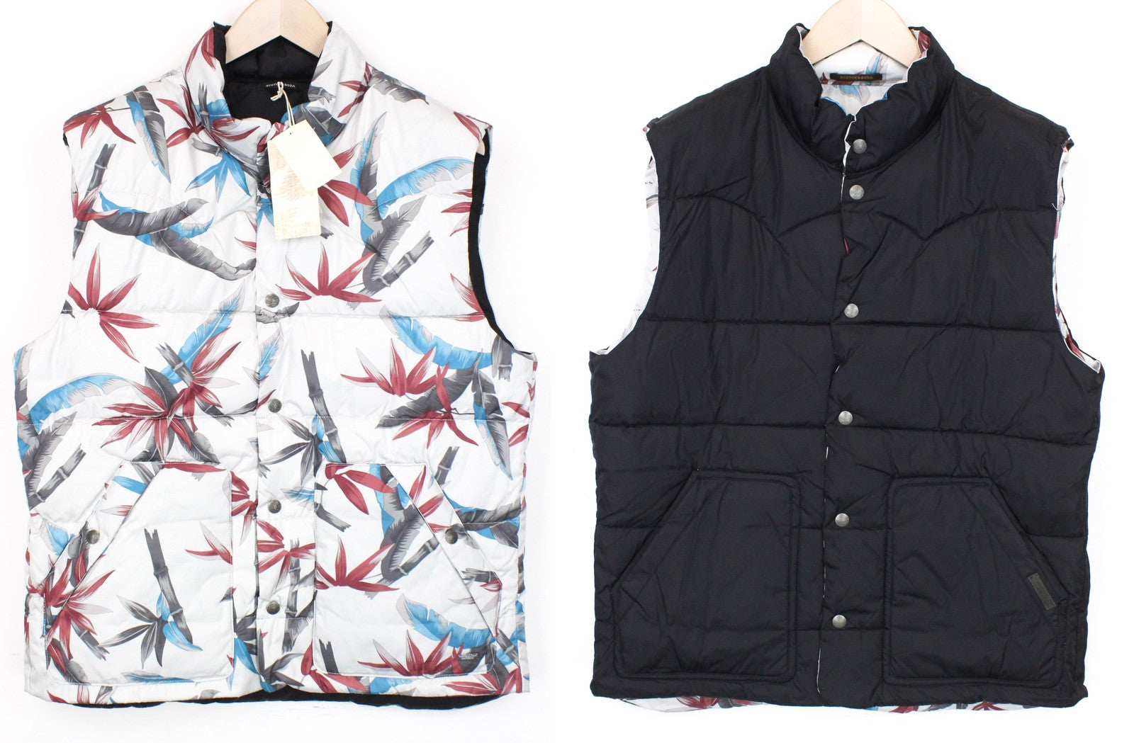 SCOTCH &amp; SODA Ams Couture vyriška liemenė XL dydžio mėlyna dvipusė pamušalu raštuota liemenė 