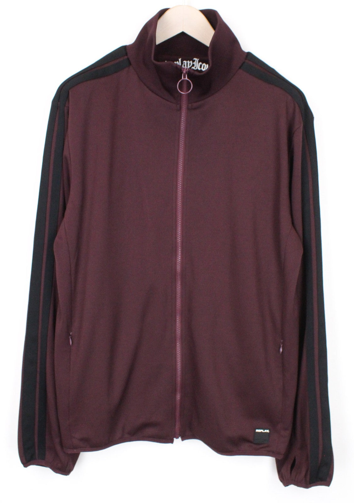 REPLAY vyriškas džemperis ilgomis rankovėmis, 2XL dydžio, tamsiai raudonas, su užtrauktuku ir kišenėmis, laisvalaikio stiliaus 