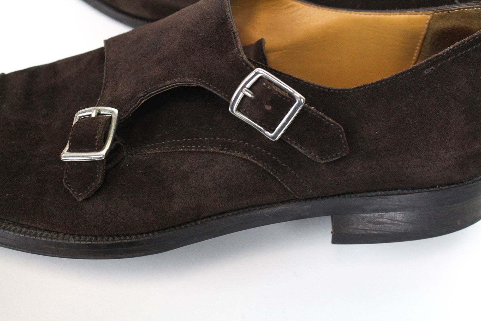 SUITSUPPLY vyriški formalūs batai, rudi, zomšiniai, odiniai, su dviguba sagtimi, žema pakulne, EU41 