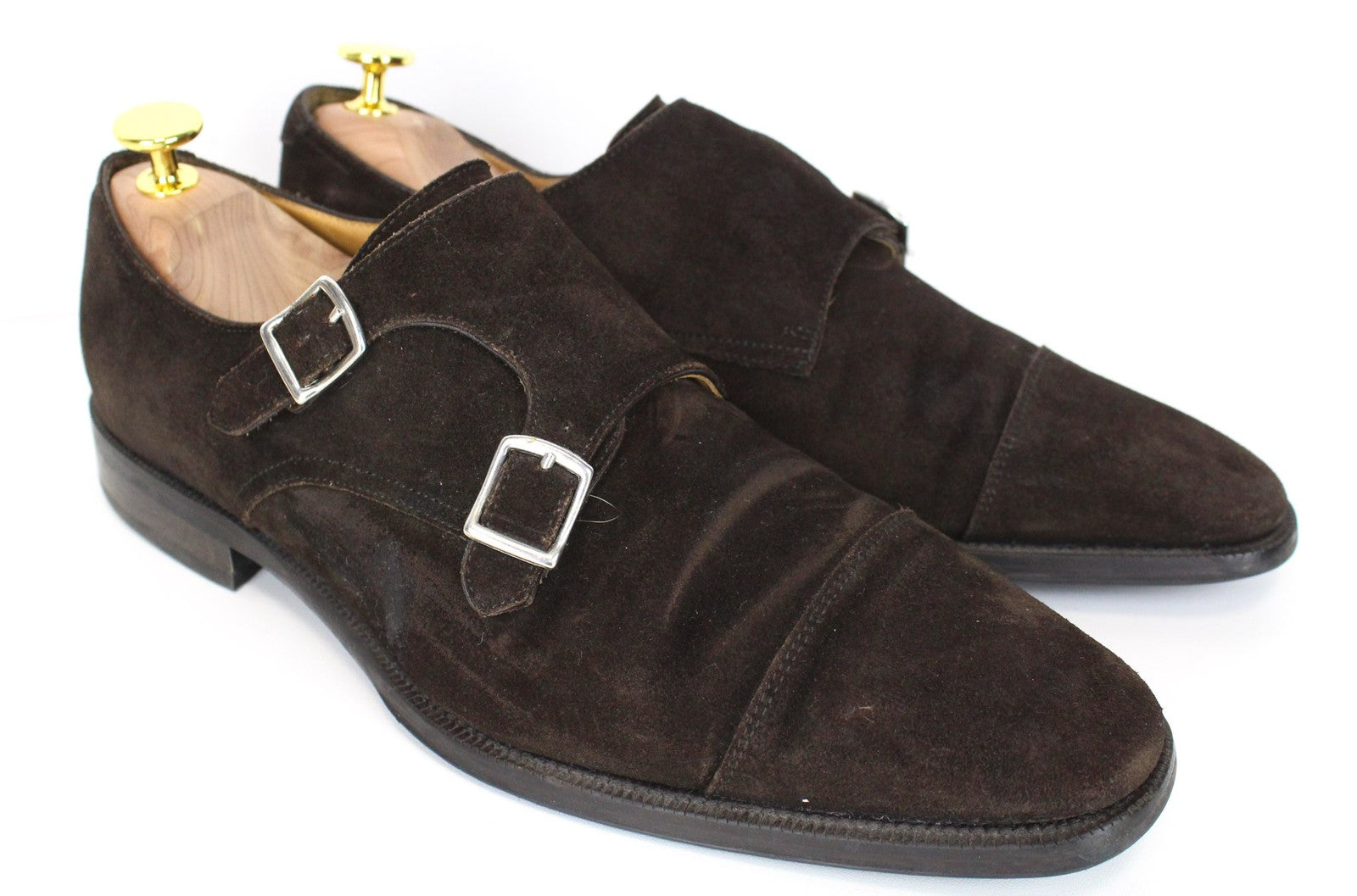 SUITSUPPLY vyriški formalūs batai, rudi, zomšiniai, odiniai, su dviguba sagtimi, žema pakulne, EU41 