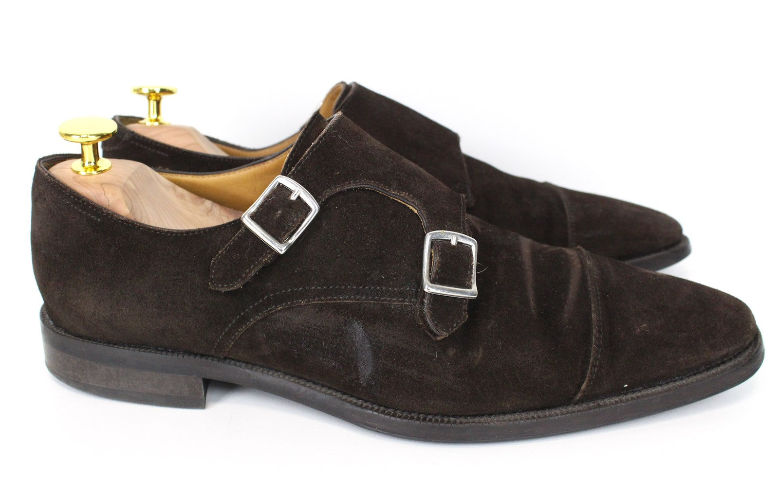 SUITSUPPLY vyriški formalūs batai, rudi, zomšiniai, odiniai, su dviguba sagtimi, žema pakulne, EU41 