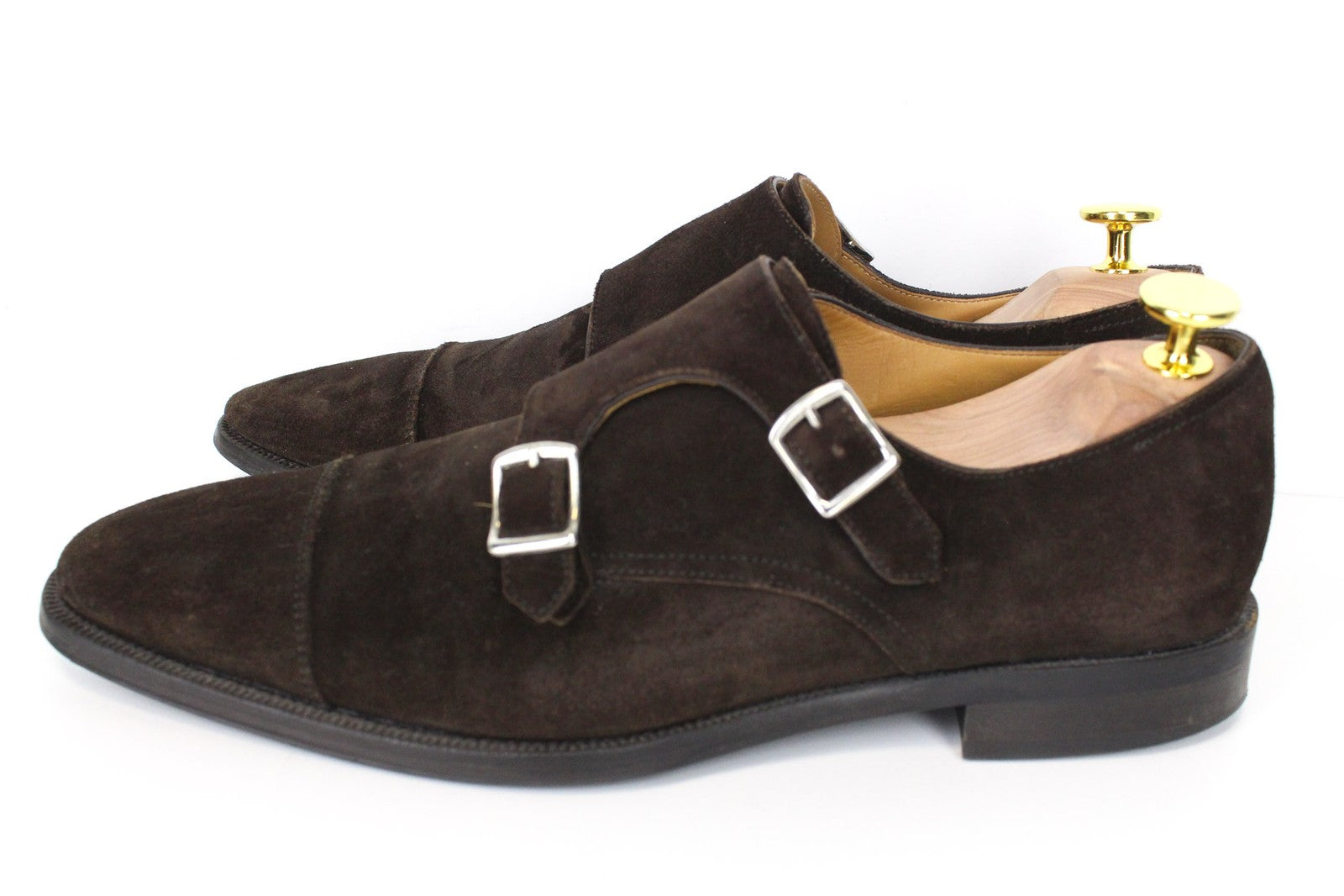 SUITSUPPLY vyriški formalūs batai, rudi, zomšiniai, odiniai, su dviguba sagtimi, žema pakulne, EU41 