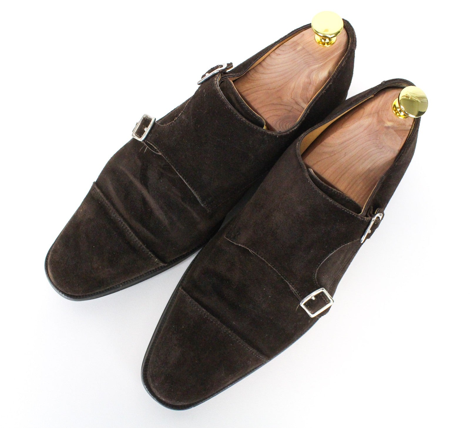 SUITSUPPLY vyriški formalūs batai, rudi, zomšiniai, odiniai, su dviguba sagtimi, žema pakulne, EU41 