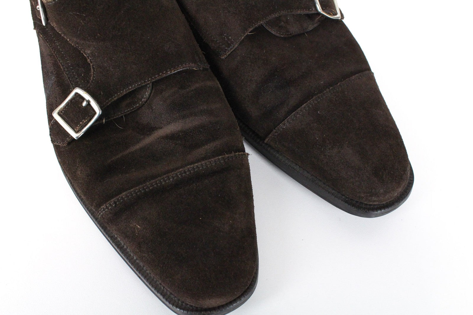 SUITSUPPLY vyriški formalūs batai, rudi, zomšiniai, odiniai, su dviguba sagtimi, žema pakulne, EU41 