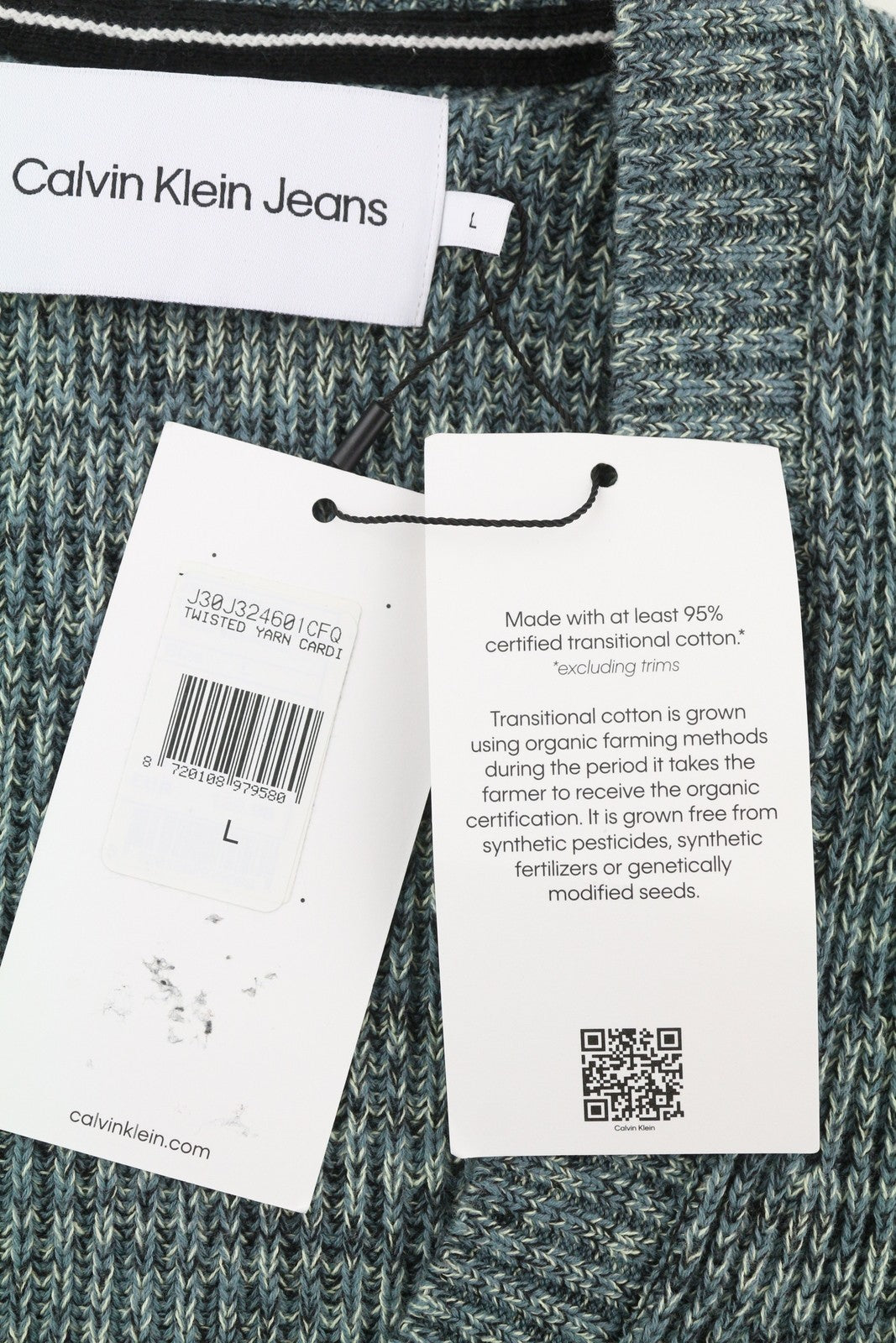 CALVIN KLEIN vyriškas megztinis iš susuktų siūlų, L dydžio, įvairiaspalvis, su sagomis, rekomenduojama kaina – 129 € 