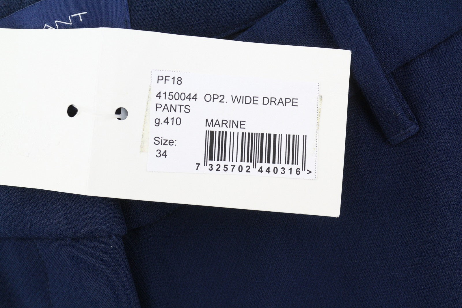 GANT plačiai drapiruojamos moteriškos kelnės EU34 tamsiai mėlynos plokščiu priekiu su užtrauktuku ir logotipu laisvalaikio stiliaus