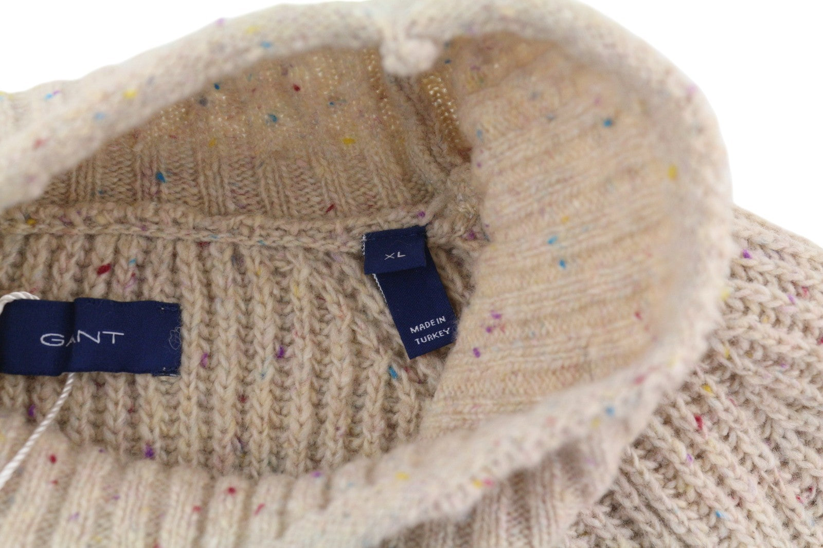 GANT Neps megztinis su aukštu kaklu (XL) smėlio spalvos su melanžo vilnos mišinio tvirtu megztiniu logotipu 