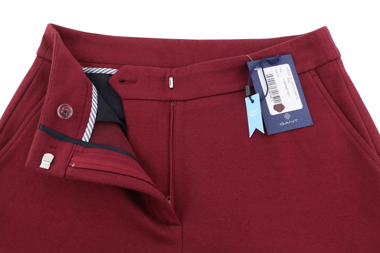 GANT Jersey Cigarette moteriškos kelnės EU36 raudonos, plonos, plokščio priekio, iki kulkšnių. 