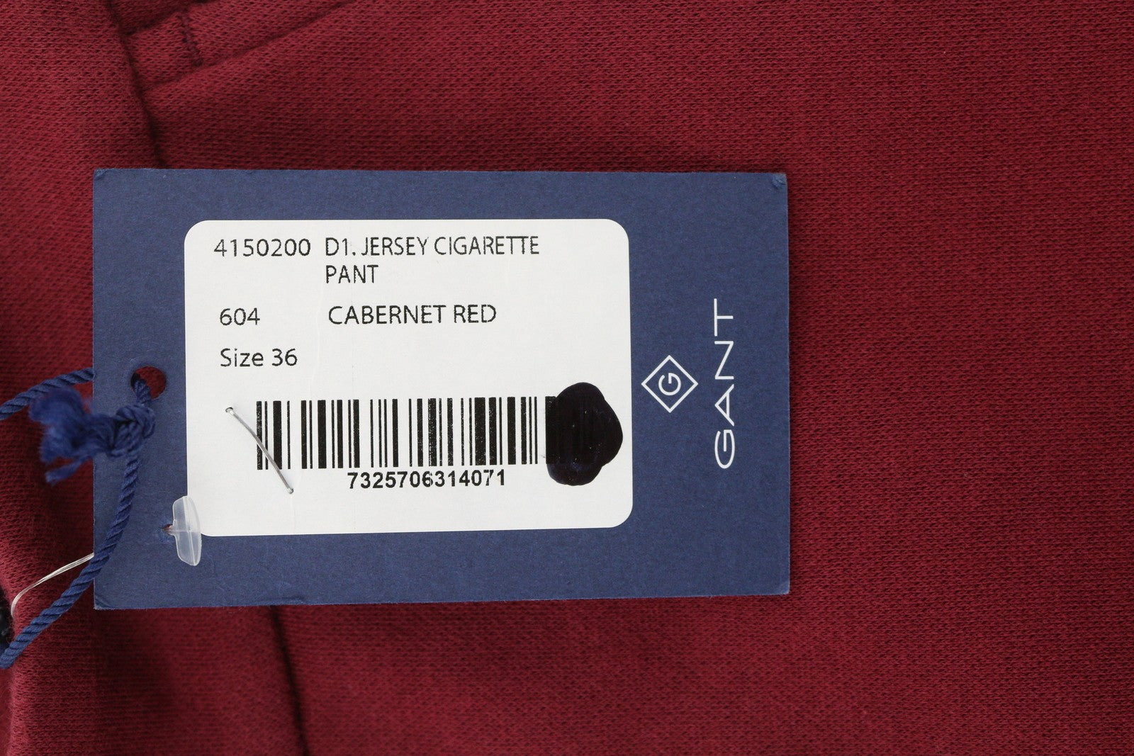 GANT Jersey Cigarette moteriškos kelnės EU36 raudonos, plonos, plokščio priekio, iki kulkšnių. 