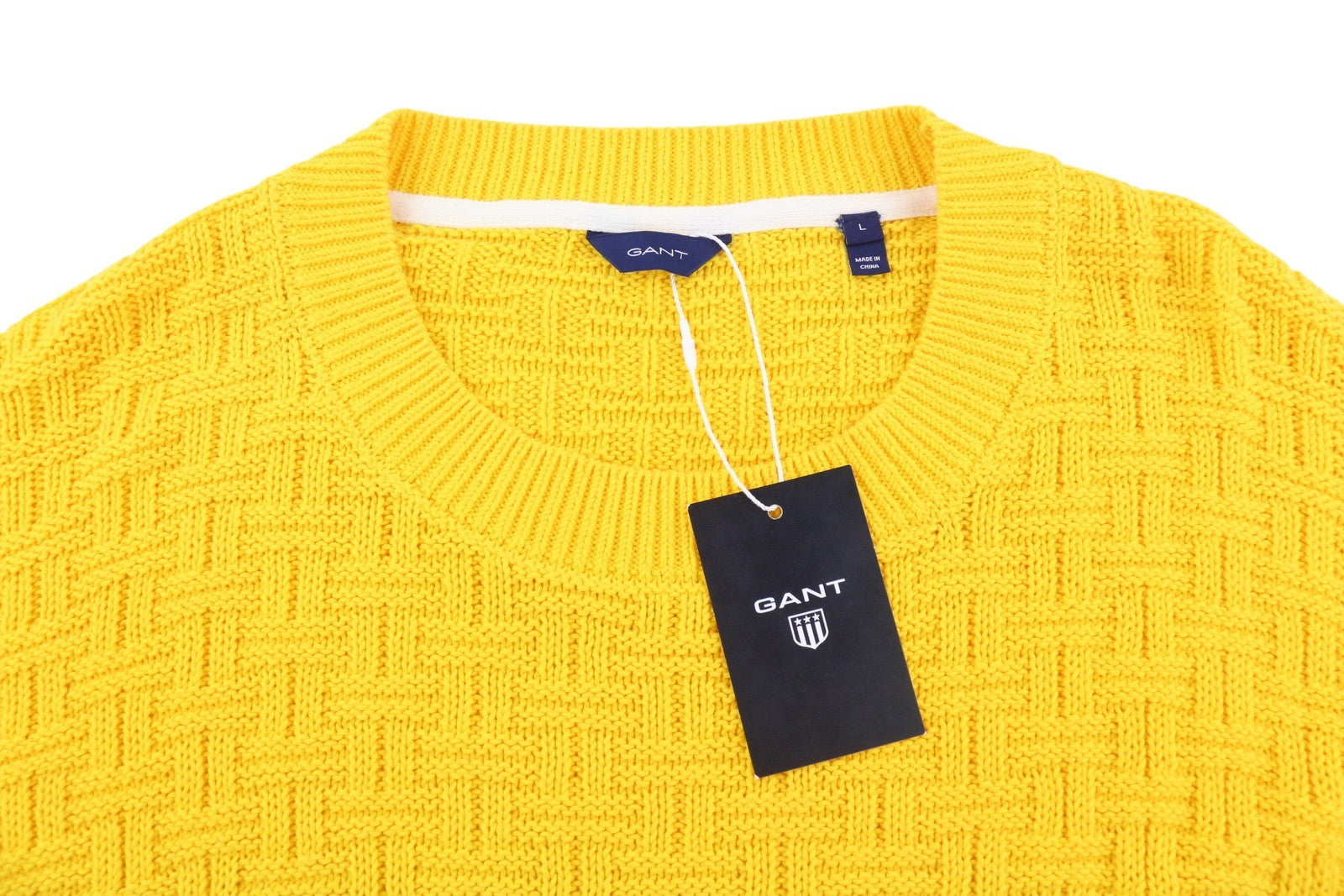 GANT Signature Textured C-Neck moteriškas megztinis L dydžio geltonas megztinis laisvalaikio stiliaus