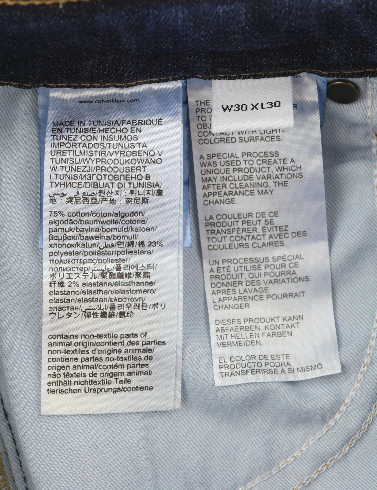 CALVIN KLEIN siaurėjantys džinsai mėlyna spalva, W30/L30, tamsiai mėlyni, su užtrauktuku ir logotipu. 